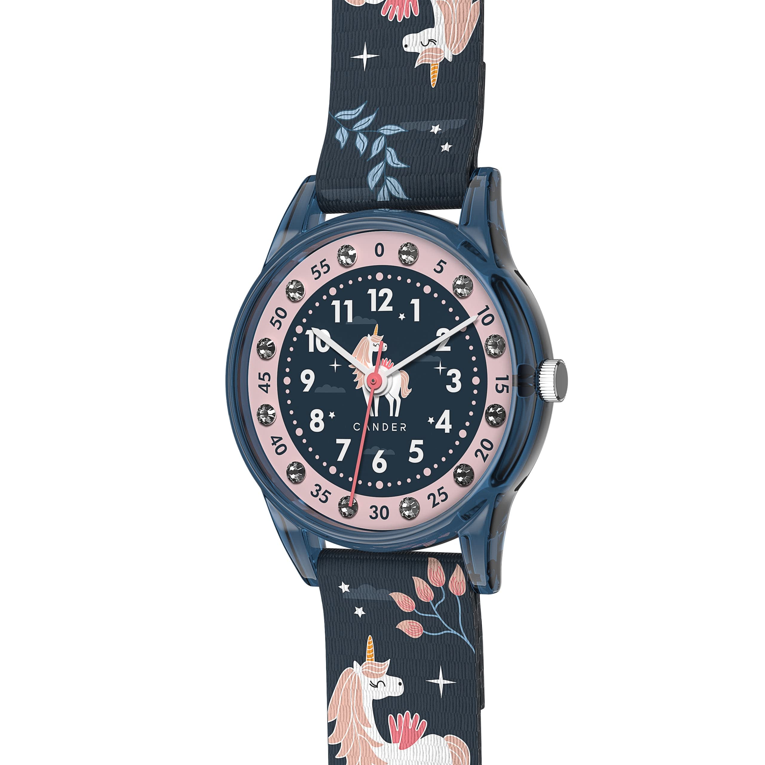 Cander Berlin MNA 4030 M Montre pour enfant 3 ATM étanche Montre garçon fille Montre d'apprentissage analogique turquois Licorne