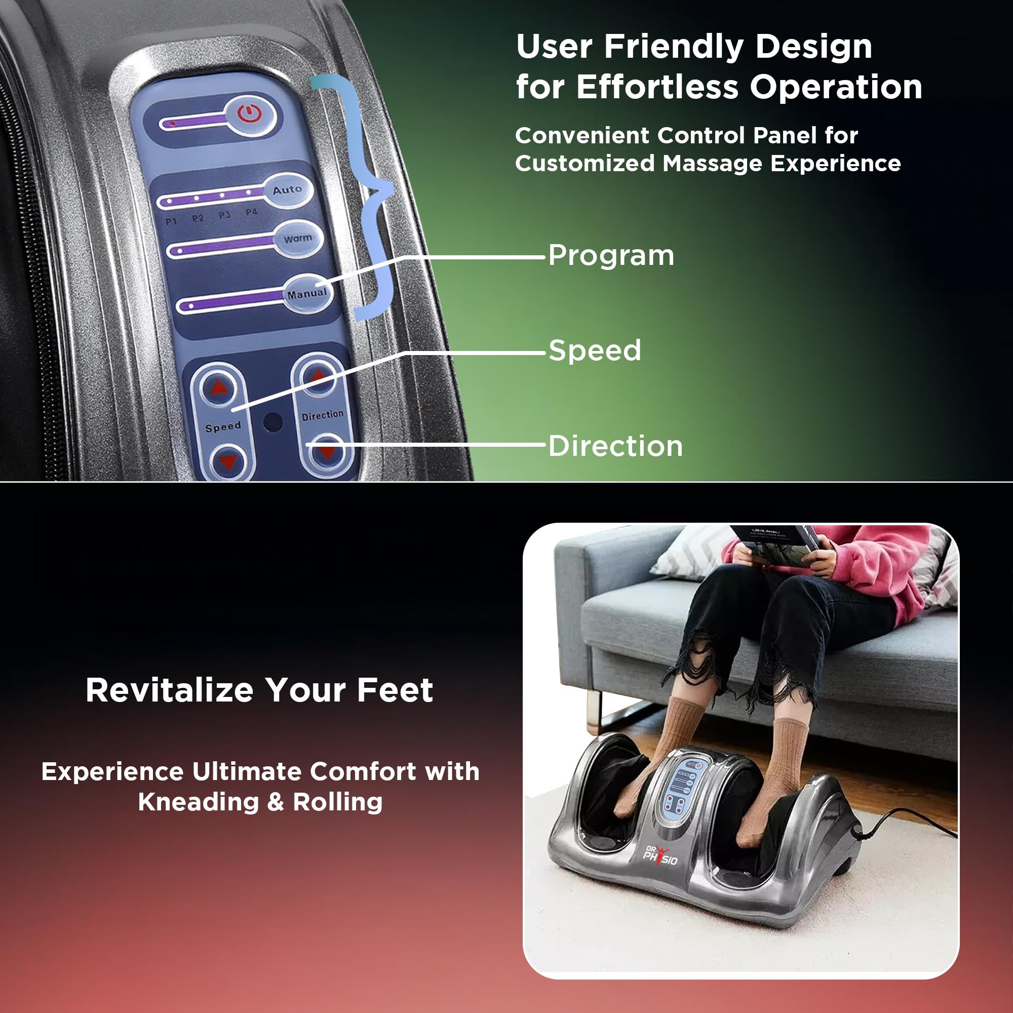Dr Physio USA 1024 Electric Foot Massager Machine for Pain Relief, Muscle Relaxation & Improving Blood Circulation with Kneading Function, Calf & Leg Massager 1