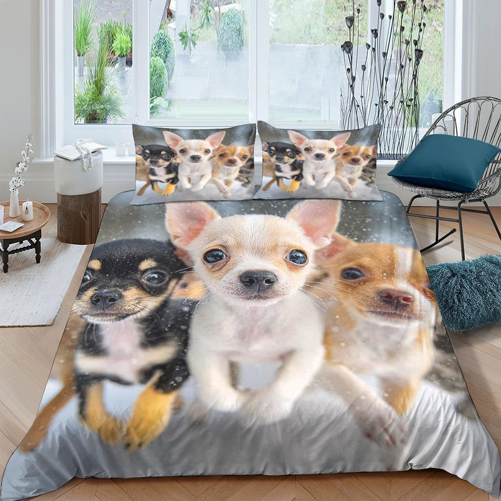Ctjqhvkz Style-3 3D Printed Chihuahua Dogs Fitted Sheet Microfiber Soft Anti-Slip Bed Sheet Bedroom Decor For All Ages Single（135X200cm）
