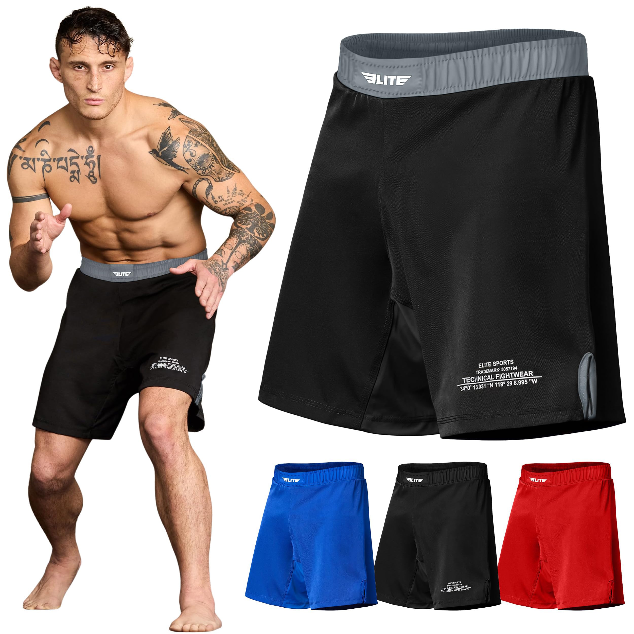 Elite Sports Men’s MMA Fight Shorts, Black Jack UFC, BJJ, No Gi, Grappling, Jiu Jitsu Shorts