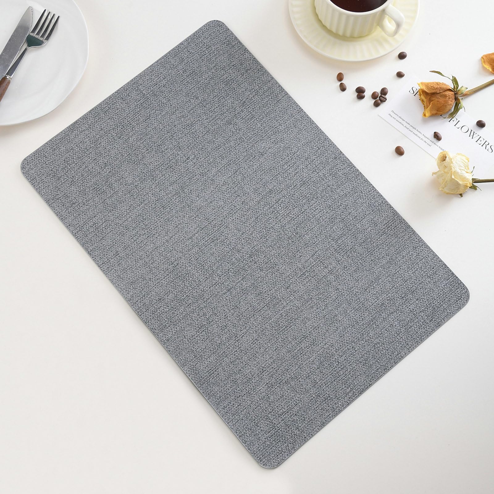 Platzset Abwaschbar 6 Stück, Platzdeckchen Grau 30x45CM Leder Einfarbigs Gewebte rutschfest Tischset Rechteckig