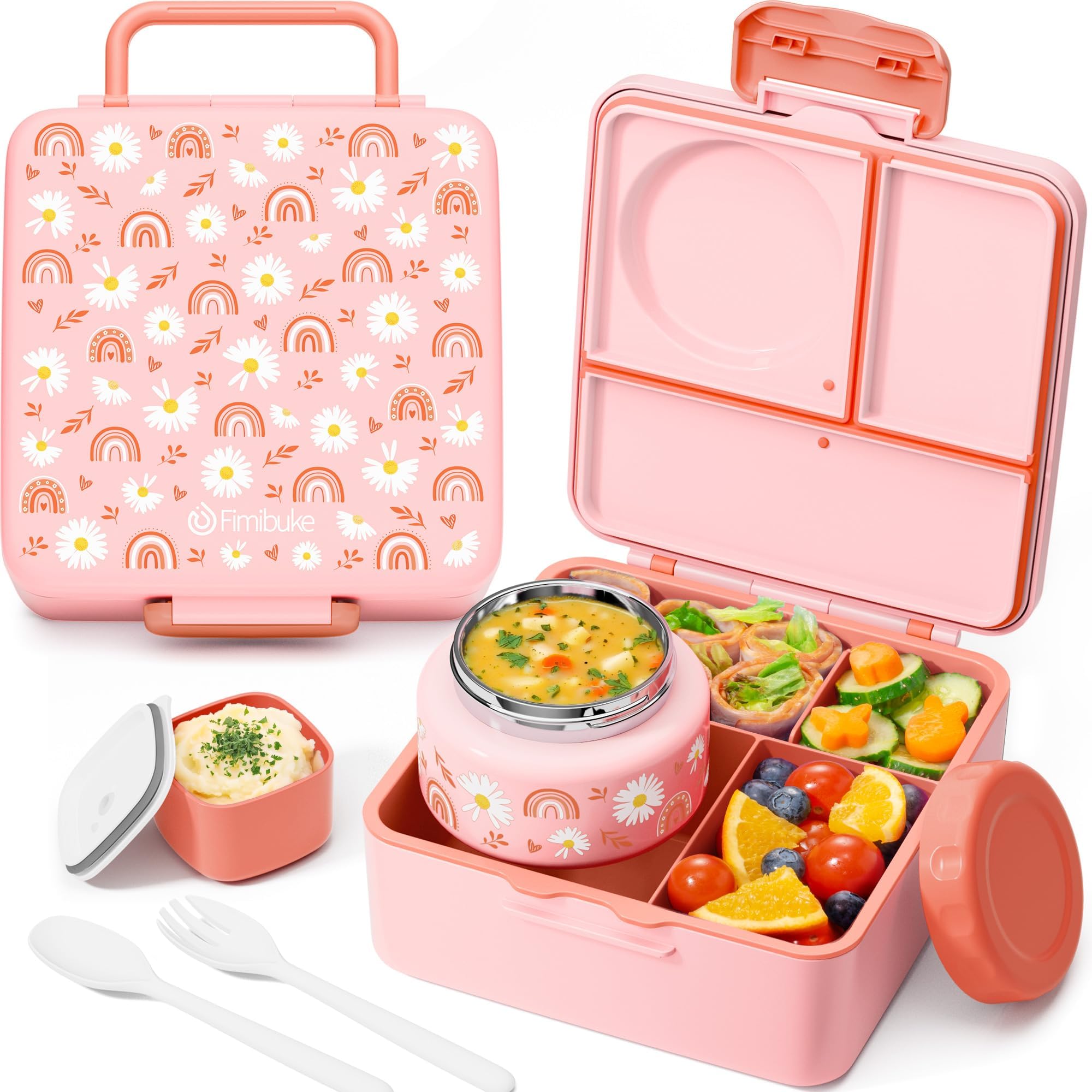 Fimibuke 60oz Leakproof Bento Lunch Box for Kids with 8.5oz Thermo Food Jar