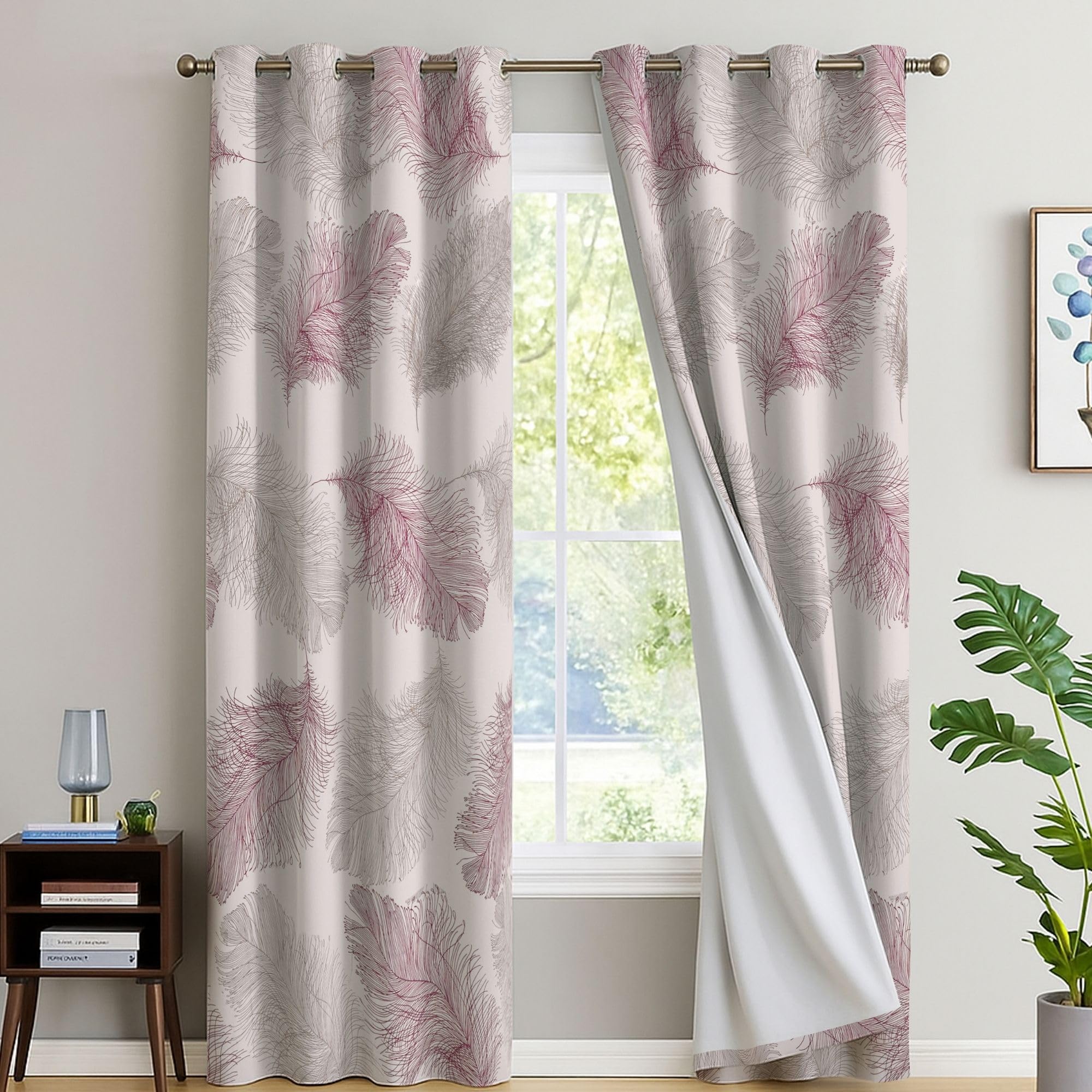 Eversoft Bedding Soft Leaf Floral Blackout Curtains 2 Panels - 46" X 54" - Thermal Insulated & Soundproof Flower Print Eyelet Drapes For Small Windows