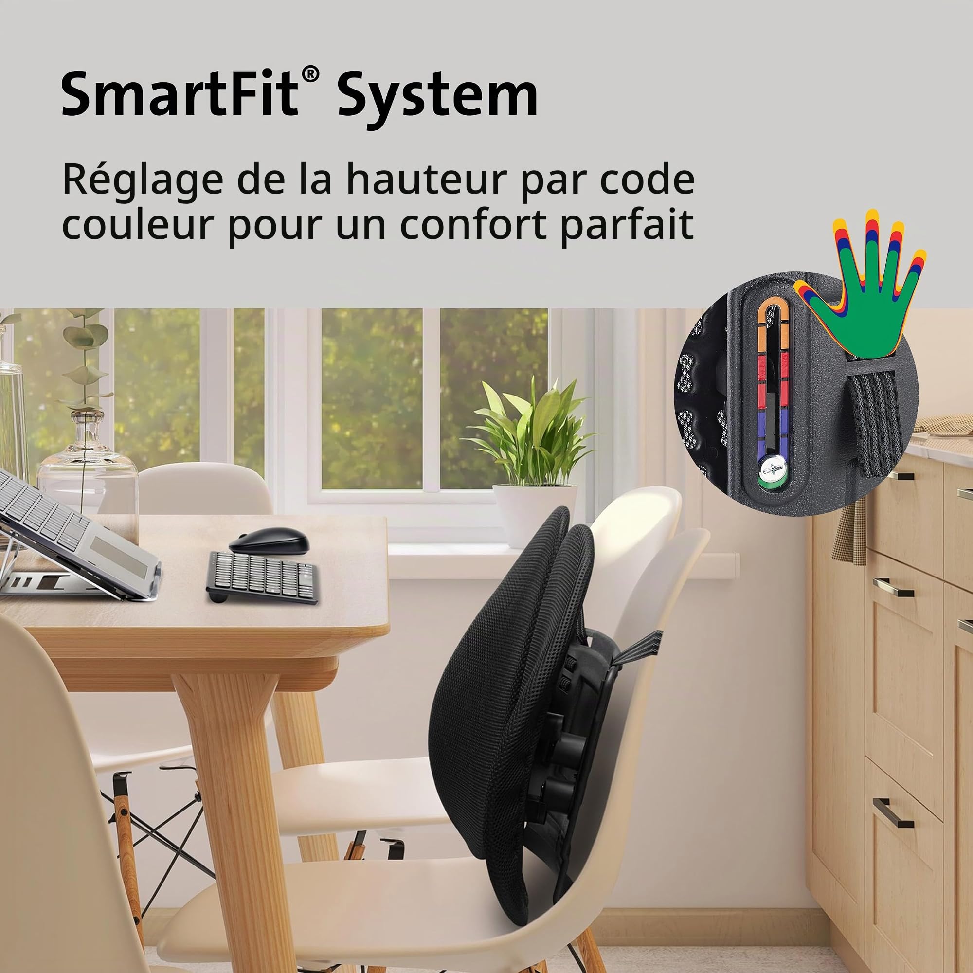 Kensington Soutien Lombaire - Coussin Adapté SmartFit - Ergonomie, Hauteur Ajustable, Soulagement de la Sciatique, Pour la Voiture ou la Chaise de Bureau (K60412WW)
