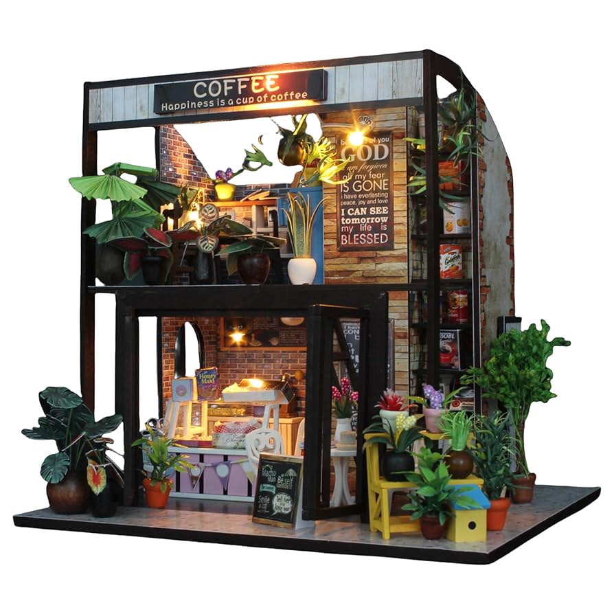 193 ミニチュアカフェ リーフ ドールハウス Amazon.com: Rolife Coffee Shop Miniature Dollhouse Kit with