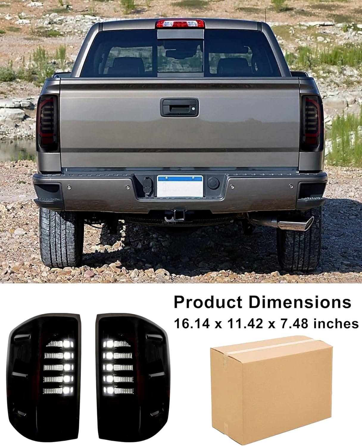 LED Tail Lights for 2014-2018 Chevy Silverado 1500 & 2015-2019 2500HD/3500HD (Non-Factory LED), Smoked Lens, Brake/Stop/Reverse Lights for Chevy Silverado Accessories