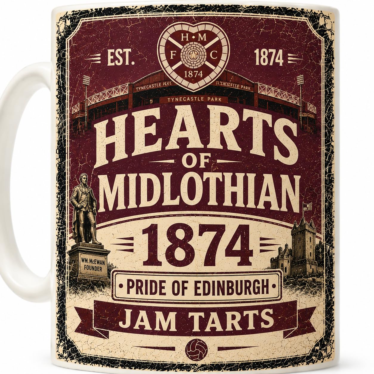 Hearts of Midlothian FC Ceramic Mug, Vintage Retro Design