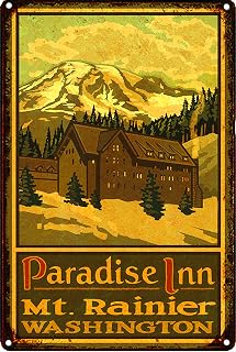 XLZZYBI ヴィンテージブリキポスター Paradise Inn Mt.Rainier ワシントン 錆 メタル ブリキ看板 8x12インチ レトロアート ホーム キッチン バー レストラン ガレージ ガーデン 壁装飾 新しい金属板