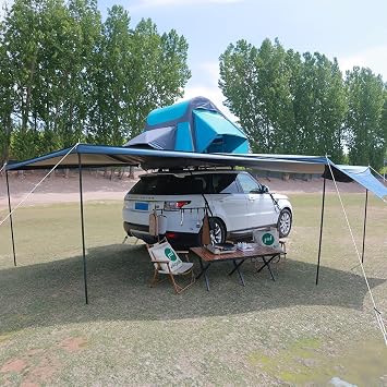 Inflatable Roof Top Tent with Awning, Waterproof Roof Top Tent with Shoe Bag Aluminum Ladder for Car SUV Van Jeep Truck Camping
