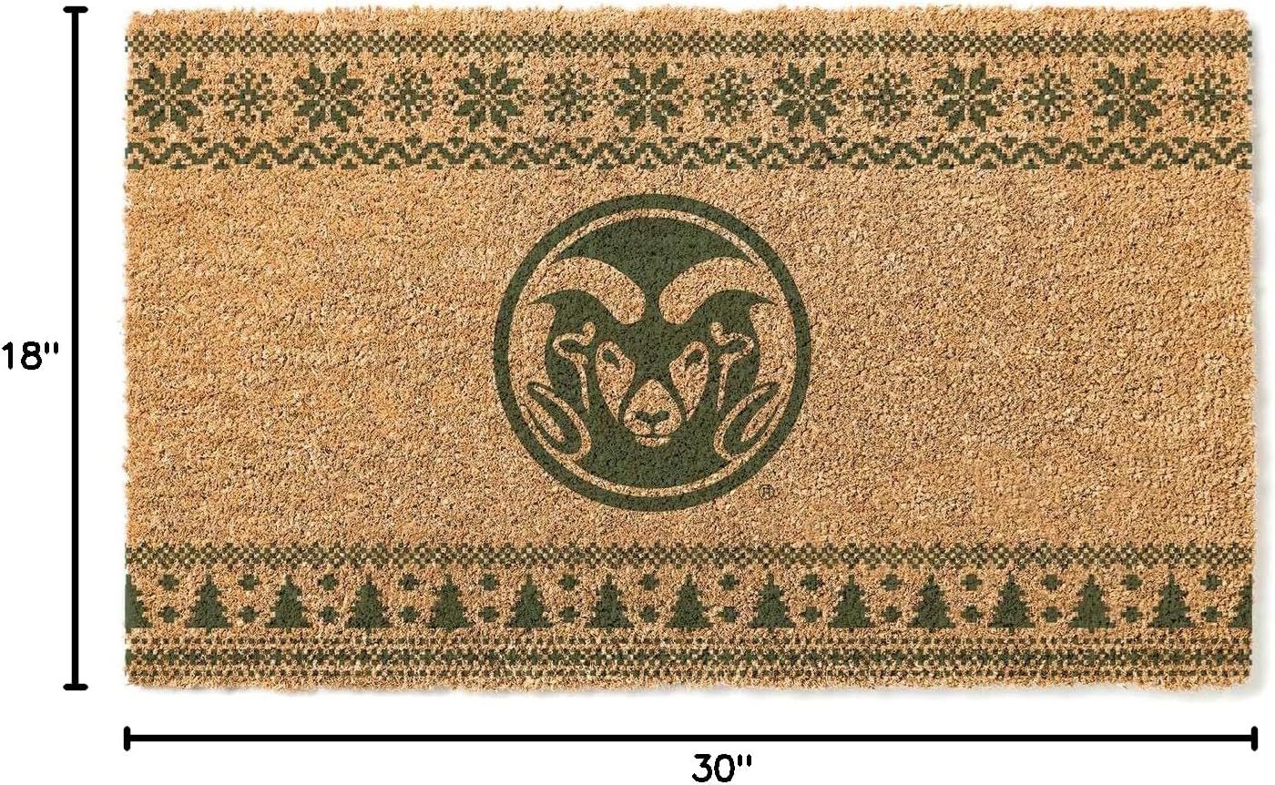 KH Sports Fan CSU Fort Collins Rams Holiday Coir Doormat, 18x30 Inches, Rams Outdoor Rug; Display Some Holiday Cheer with This Unique Colorado State-Ft. Collins Rams Doormat