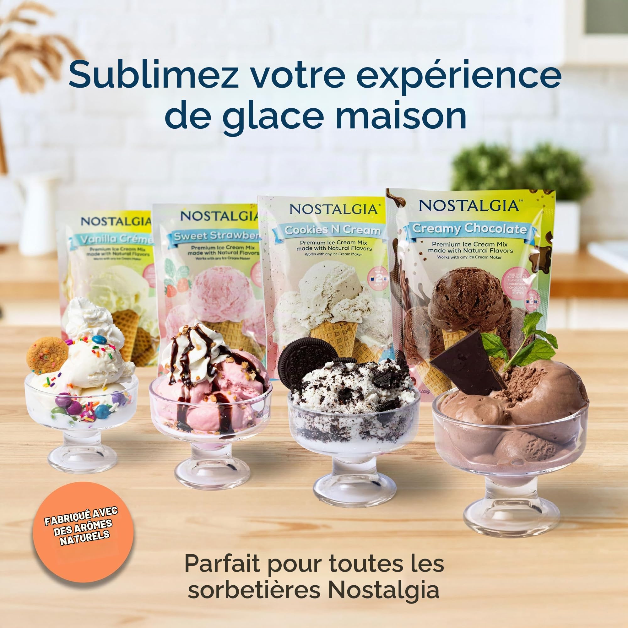 Nostalgia Seau électrique pour crème glacée avec poignée de transport facile, fait 4 litres en quelques minutes, yaourt glacé, gelato, fabriqué à partir de bois véritable