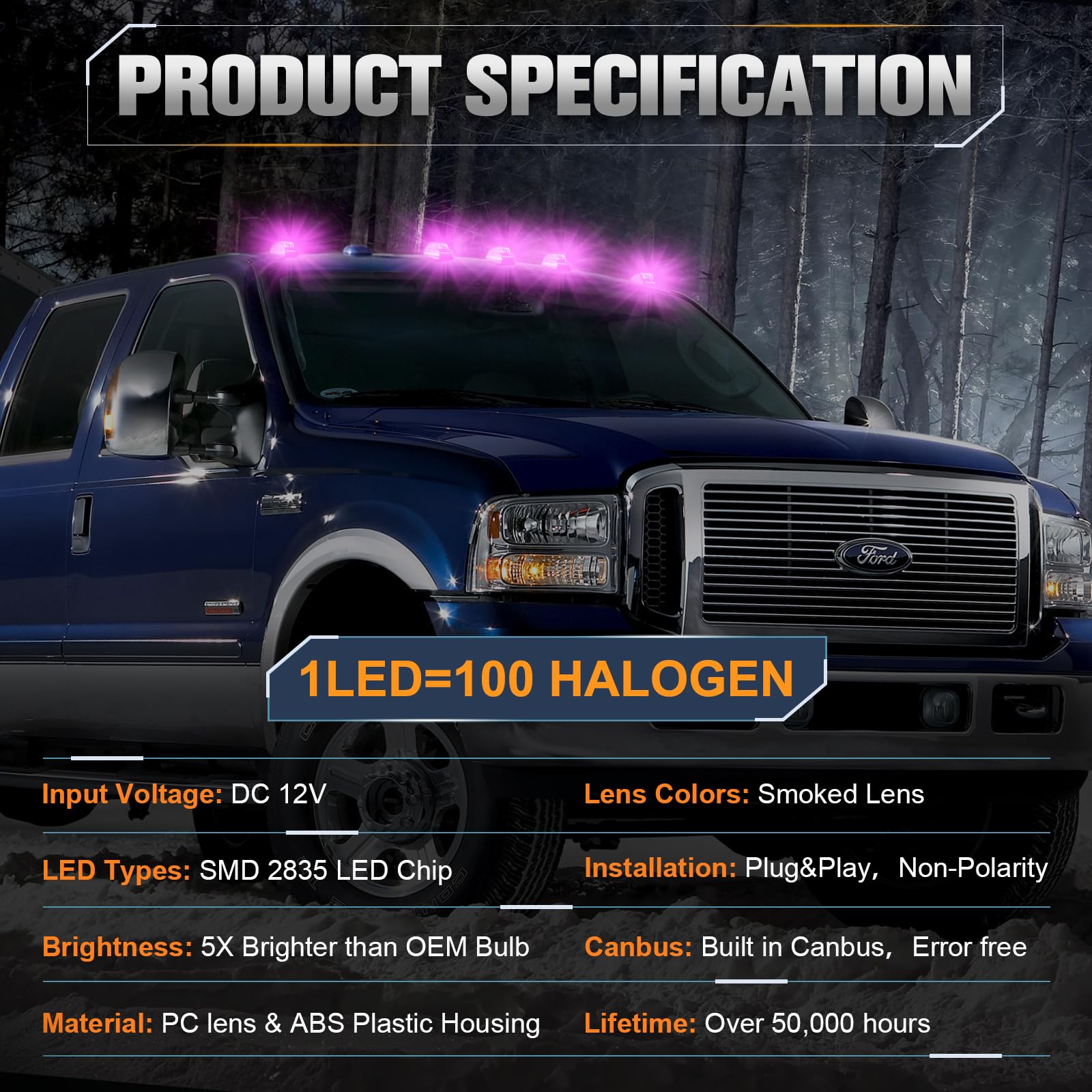 POPMOTORZ 5-Piece White LED Cab Roof Lights For 2017-2022 Ford F250 F350 F450 F550 Super Duty