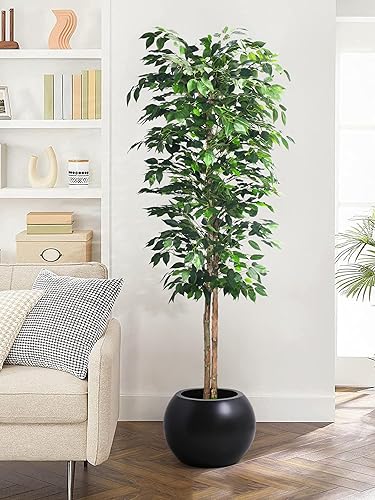 Miniatura 5 de Árboles de ficus artificiales de 6 pies con hojas de seda, musgo falso y maceta resistente, plantas falsas para decoración de oficina y hogar (6