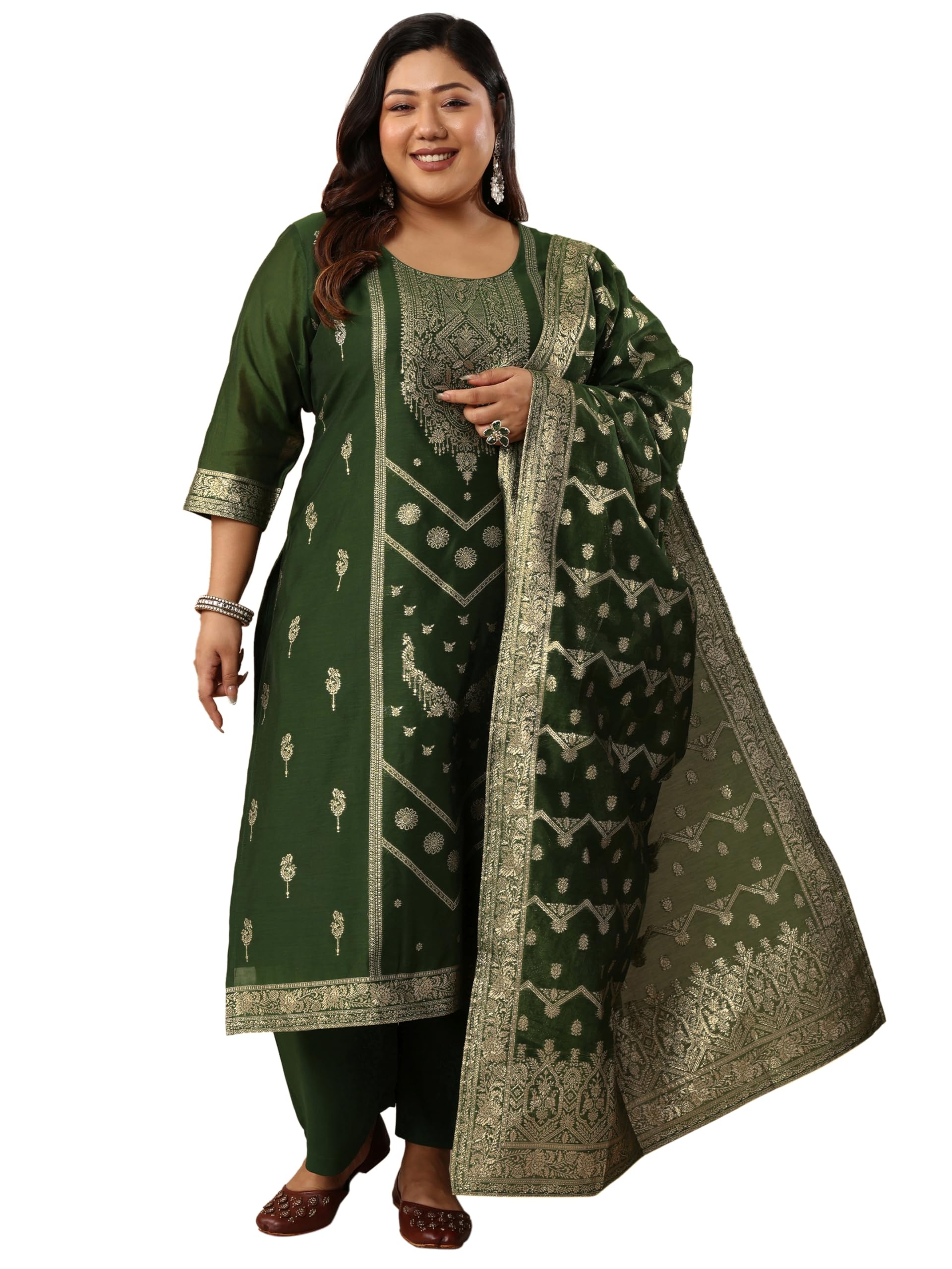 Woven Design Silk Blend Straight Kurta With Trousers and Dupatta | daily wear suit-image-36