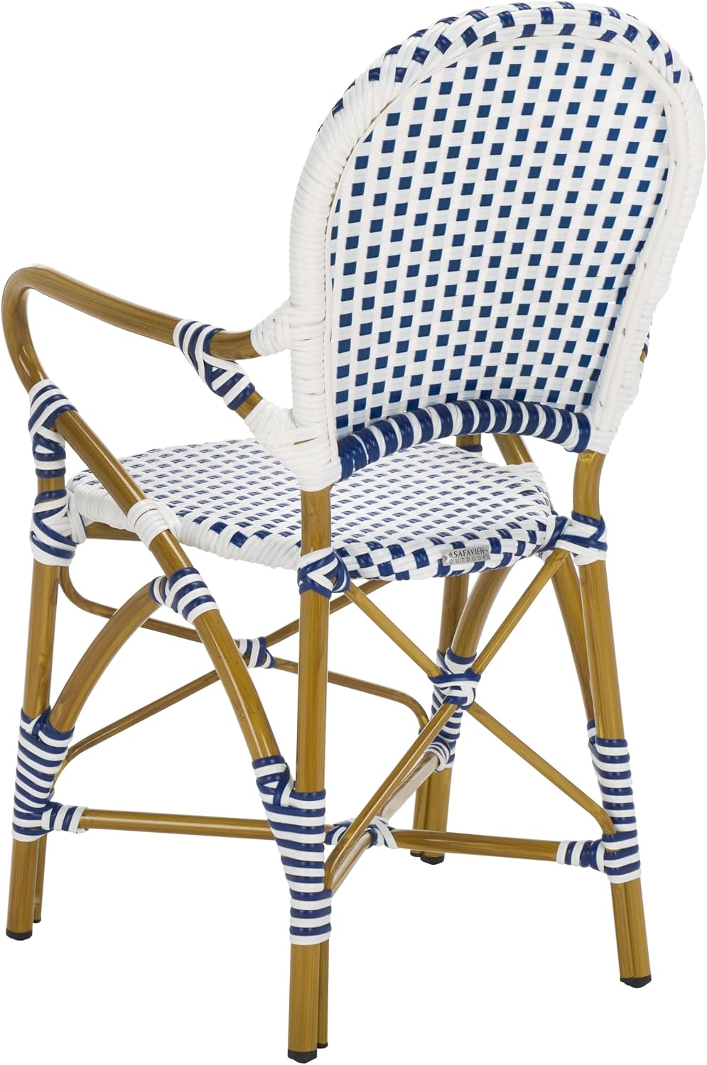 SAFAVIEH Outdoor - Hooper Stacking Arm Chair Set of 2 - Blue & White - Faux Wicker & Aluminum Frame - Bamboo Bistro Design - Ideal for Patio, Deck, Sunroom, Dining, 17.3" Seat Height (FOX5209A-SET2)