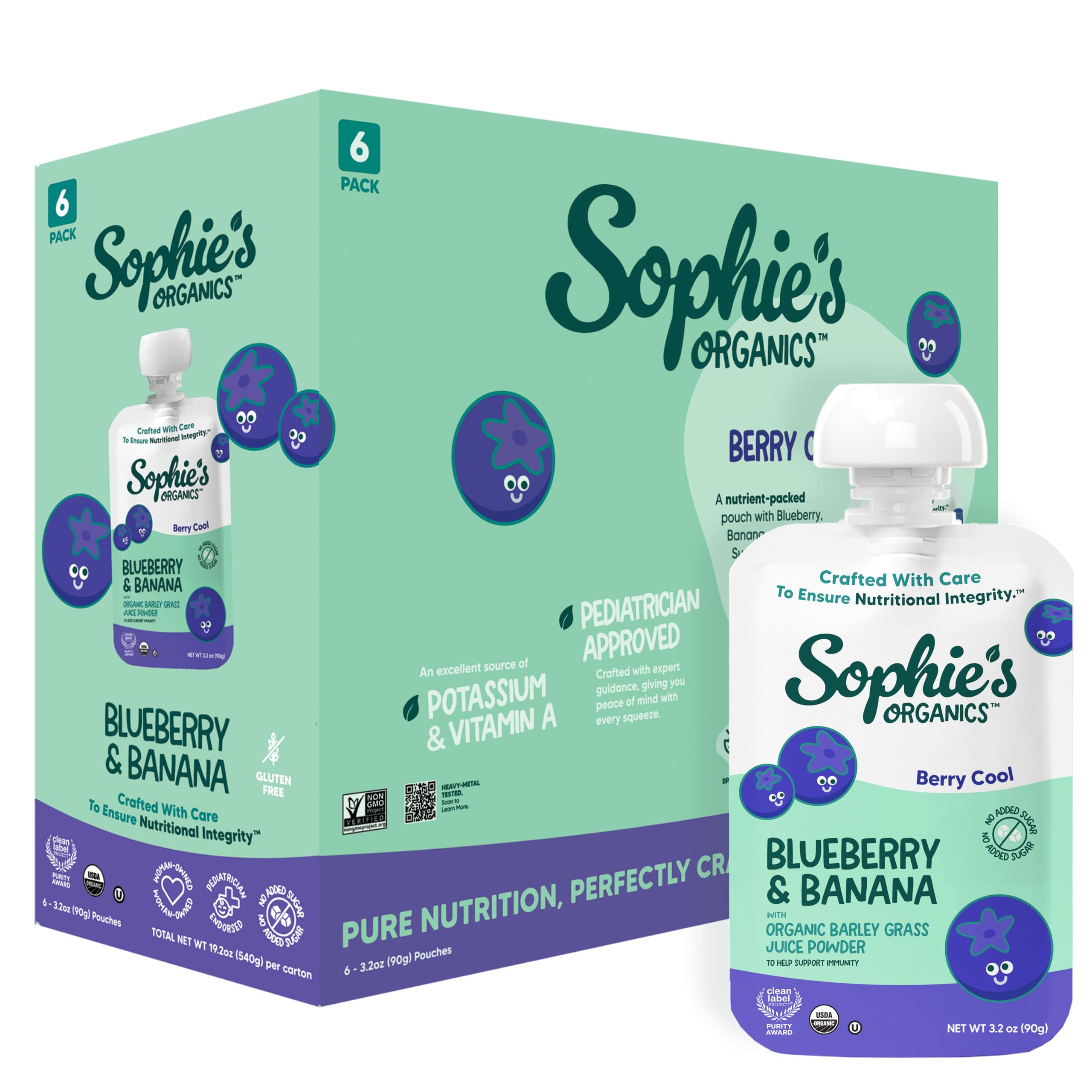 Sophie’s Organics Berry Cool Organic Baby Food Pouches, 6-Pack, 3.2 oz