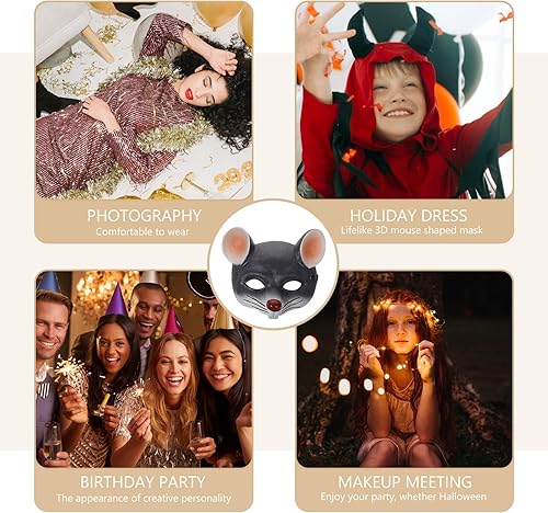 Miniatura 5 de Máscara de rata gris de carnaval, máscara de cabeza de rata cicatriz, máscara de media cara, máscara de ratón de animal, máscara de ratón 3D,