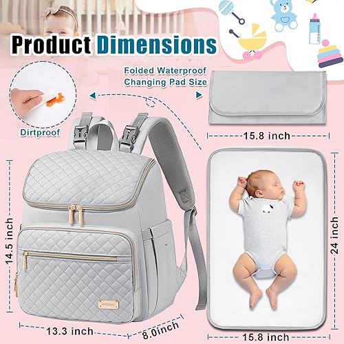 Miniatura 2 de Weitars Bolsa de pañales para bebé, bolsa de pañales con cambiador, mochila de viaje para pañales, bolsa de bebé para mamá, 5 bolsillos aislados,