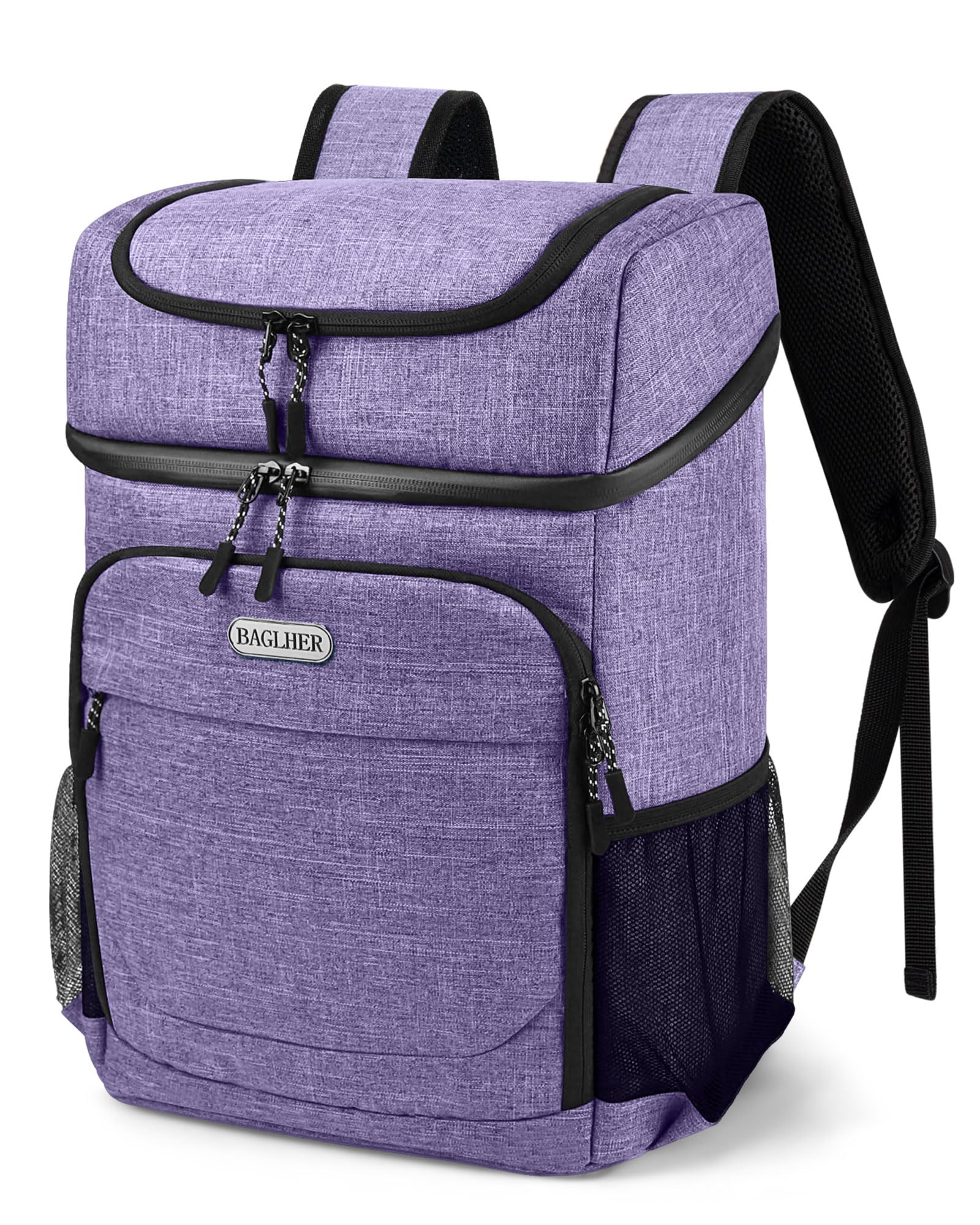 BAGLHER Cooler Backpack 30 Cans, Leakproof Waterproof Cooler Bag with 5 Reusable Ice Pack for Camping Beach, Hiking, Purple