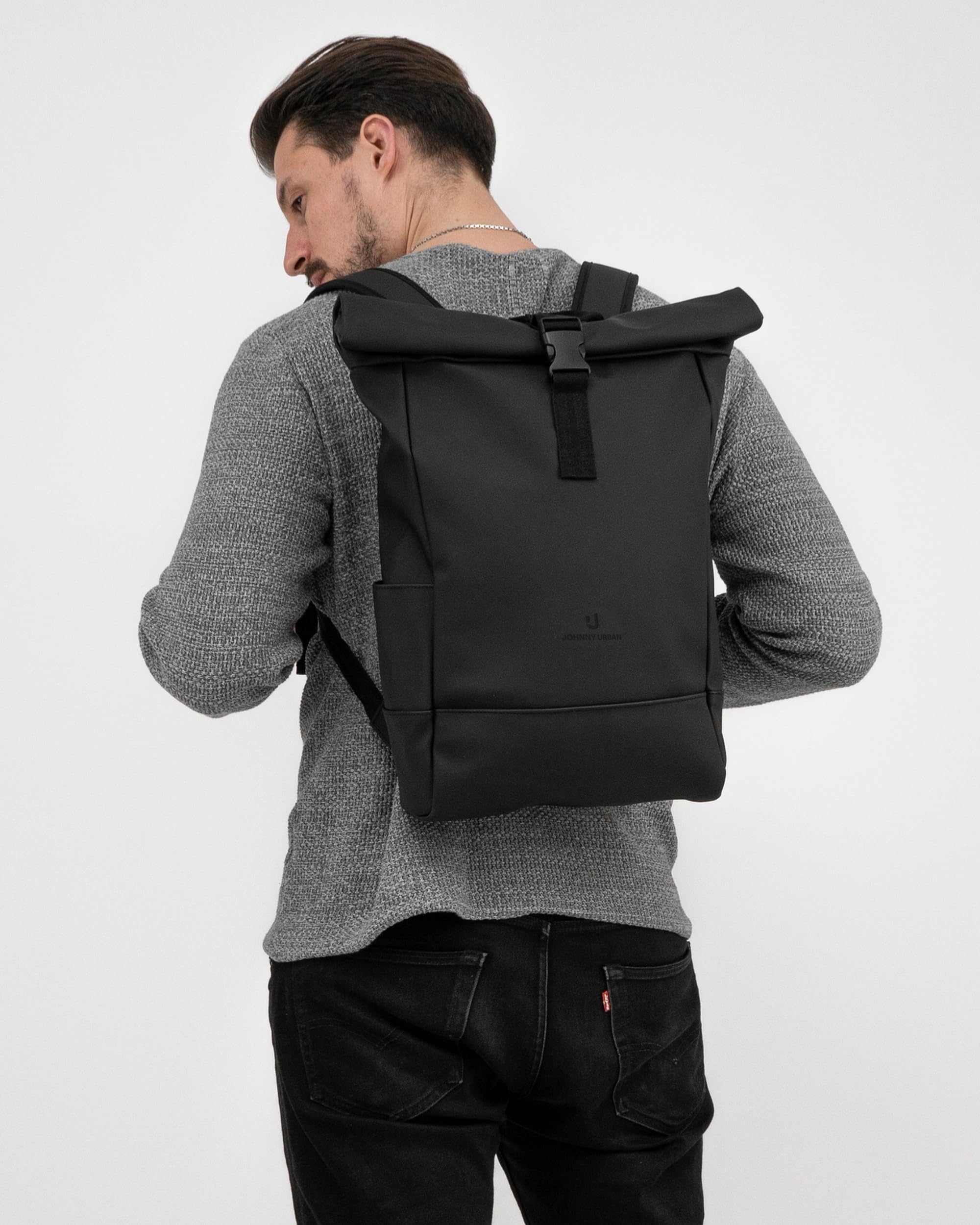 Johnny Urban Rucksack Damen & Herren - Harvey Medium - Rolltop Mit Laptopfach für Uni Business City - 15L - Matte PU Beschichtung - Wasserabweisend