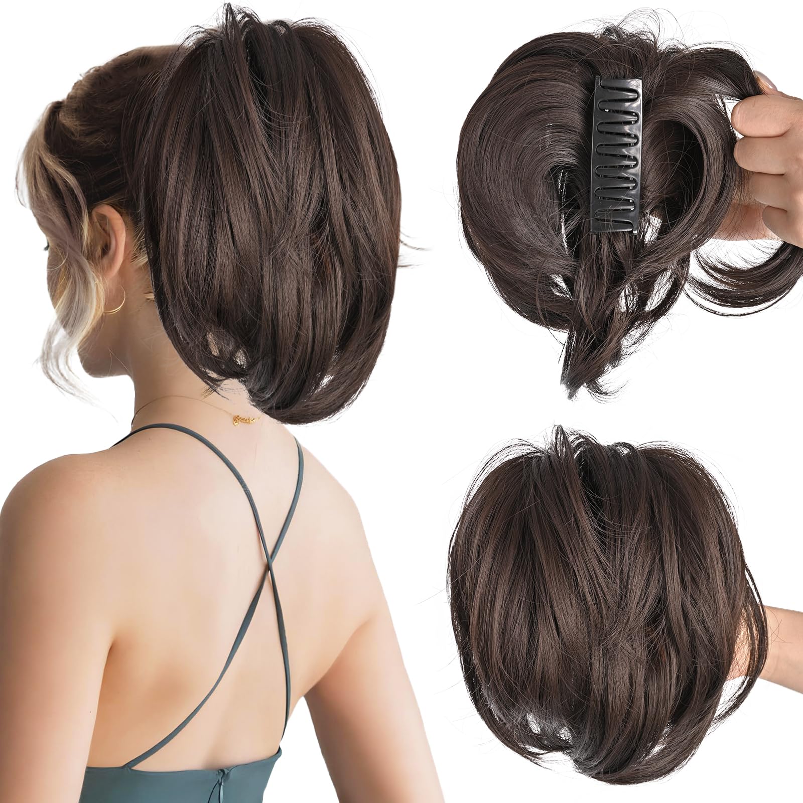 MFDYMYGS Messy Bun Hair Piece Claw Clip, Messy Bun Hair Piece with Bendable Metal