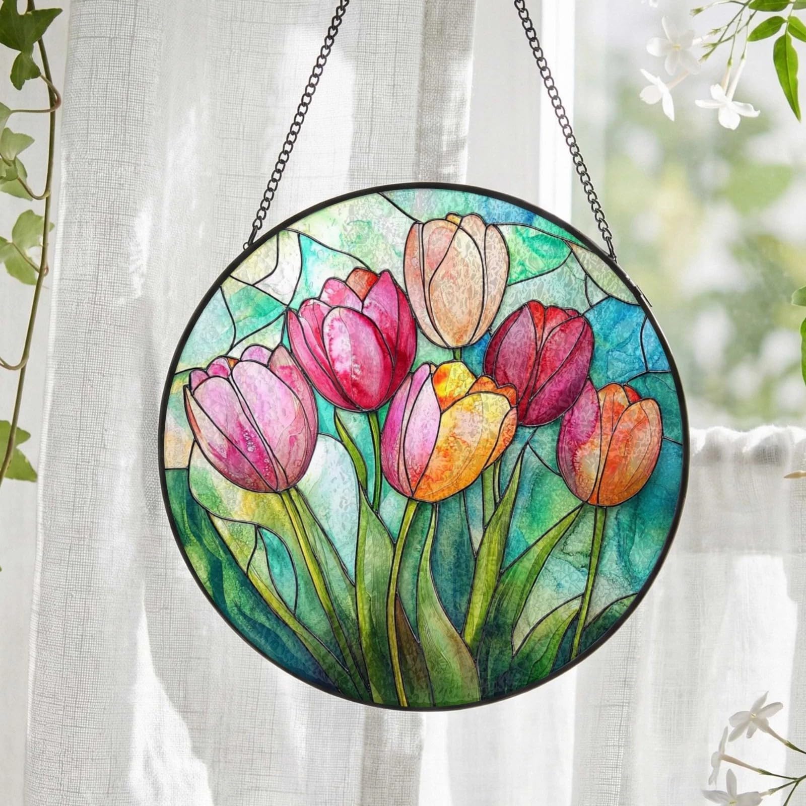 Tulip Acrylic Jigsaw Puzzles Suncatcher, 8.2 Inch Window Hanging Suncatcher Acrylic Puzzle, DIY Home Decor Art Gift