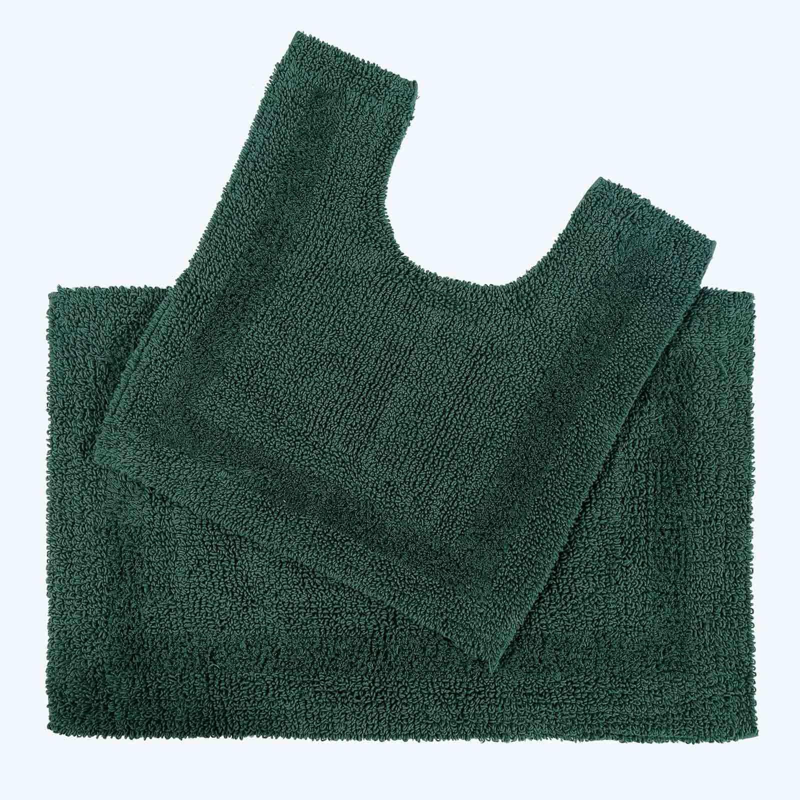 HOMESCAPES Bath Mat Set, Luxury 1600gsm Extra Soft 100% Cotton, Reversible Bathroom Mat Sets 2 Piece, Washable, Non-Slip, Super Absorbent, Quick-Dry, Forest Green Bathroom Rug with Toilet Rug โ image 1