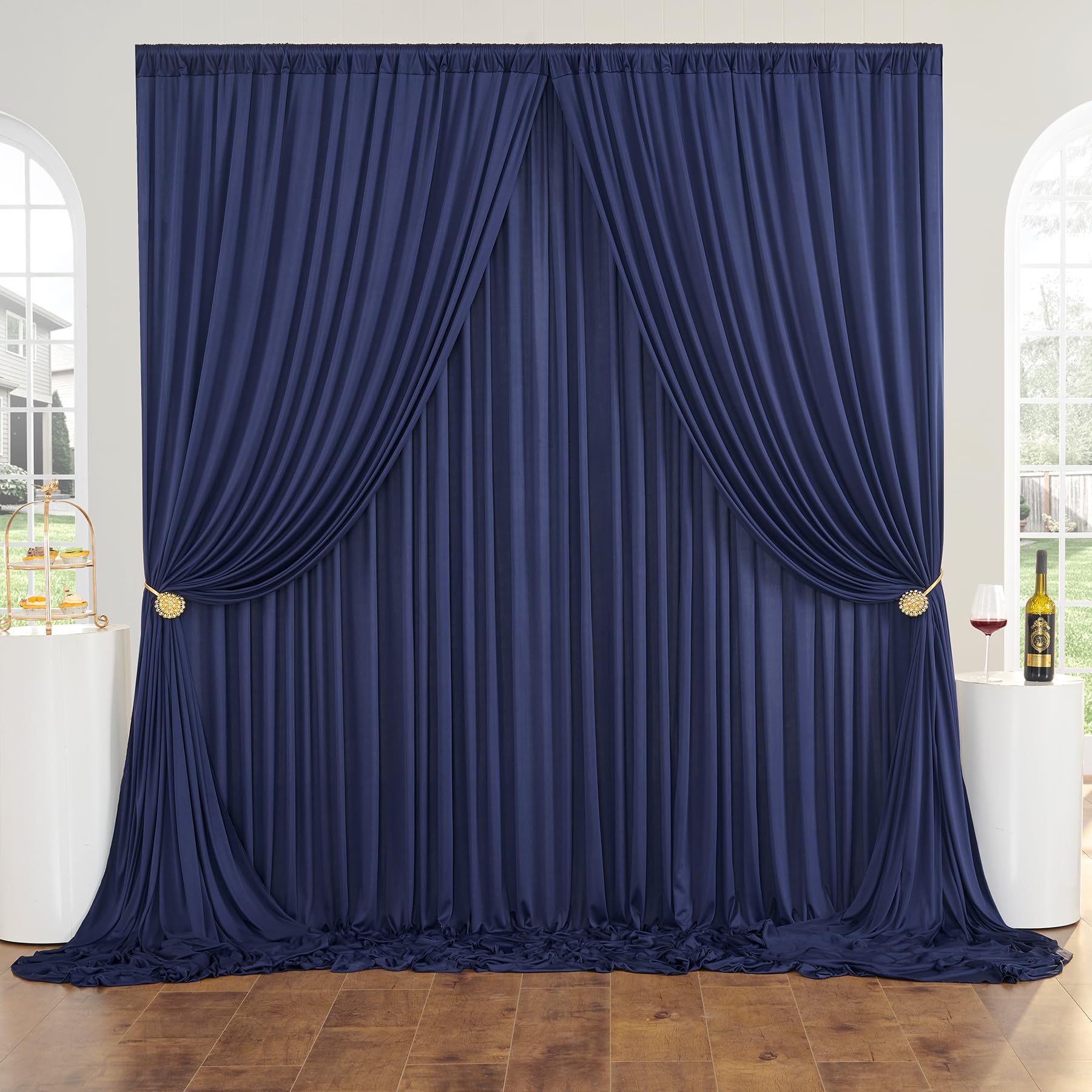 Tenda di sfondo blu marina 6×3 m, decorazione per matrimonio festa compleanno laurea anniversario parete fotografica sfondo, 4 pannelli 1,5×3 m tende marine morbide setose senza pieghe per fondali