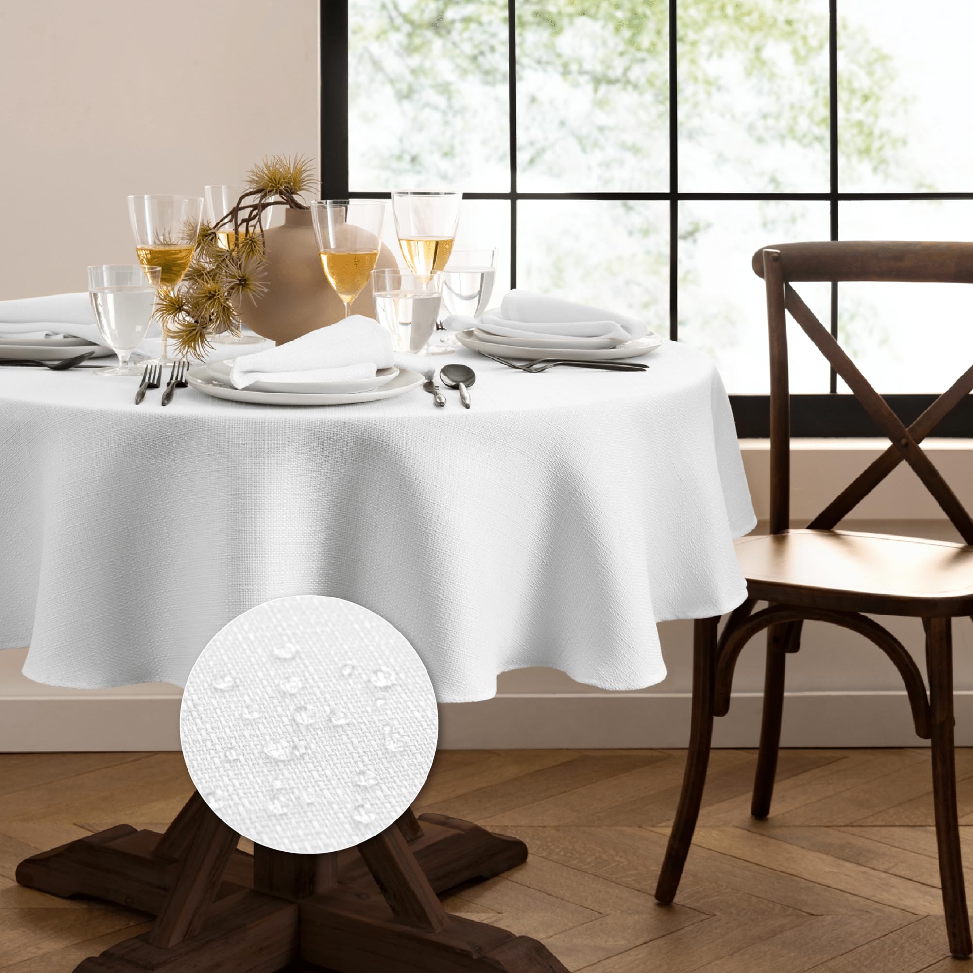 Elrene White Home Fashions Laurel Solid Texture Water And Stain Resistant Tablecloth, 60"X84" Oval,