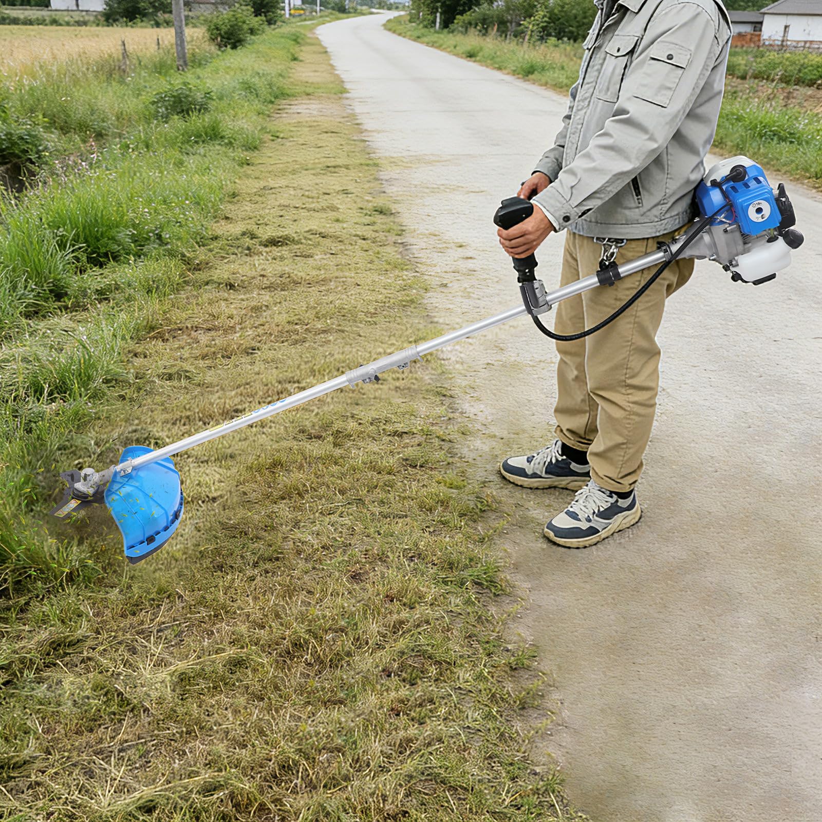 2-suwowa podkaszarka spalinowa 25,4 cm³, 7500 obr./min (niebieska) | 0,75 kW, zbiornik 0,75 l, chłodzony powietrzem, długi uchwyt, do trawników, chwastów i krzewów