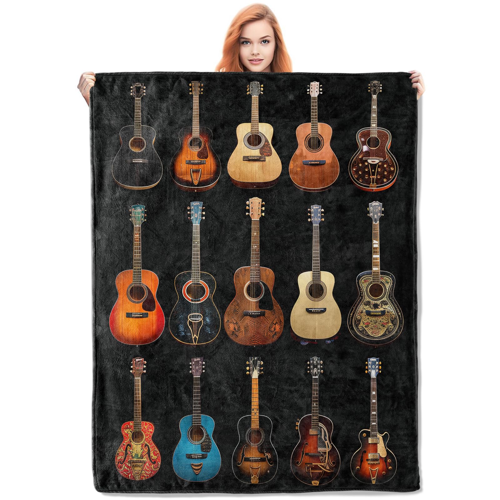 Couverture polaire douce 152x203cm motif guitare acoustique colorée