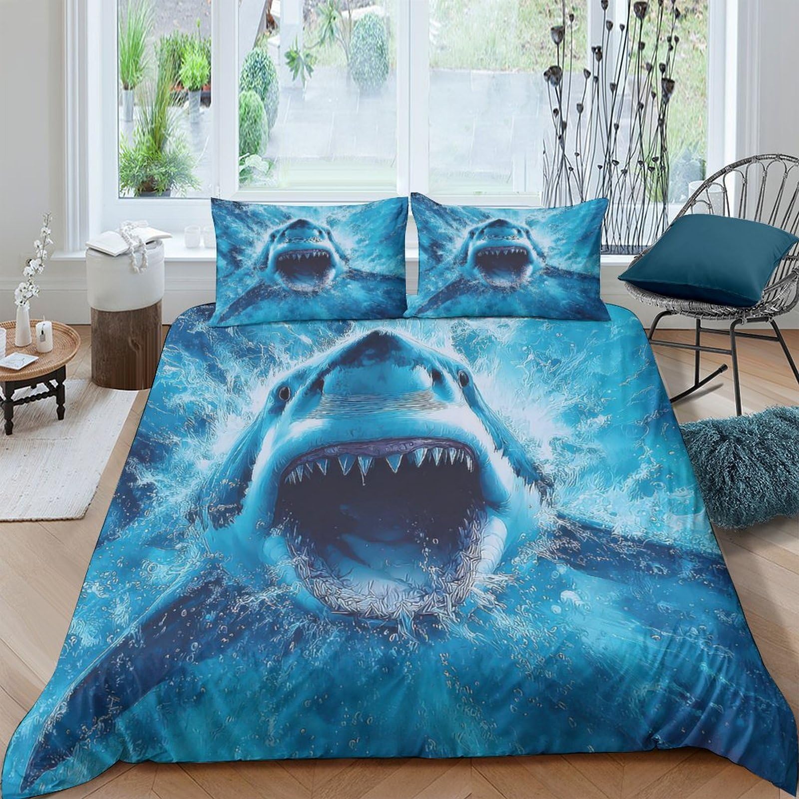 Ctjqhvkz Style-2 3D Printed Shark Ocean Fitted Sheet Microfiber Anti-Slip Bed Cover For Bedroom Guest Room Dorm Mattress Protection Decor Single（135X200cm）