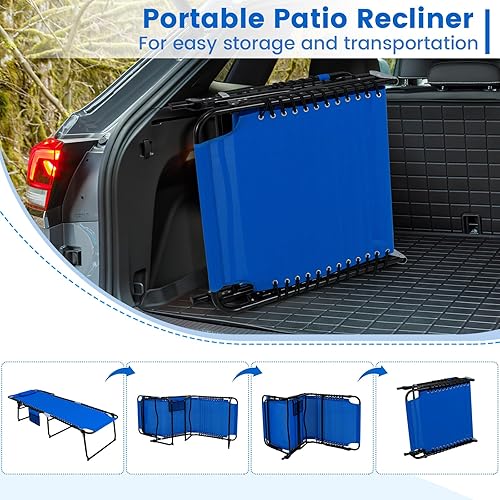 Miniatura 31 de Goplus Tumbona, silla de playa plegable de 5 posiciones con almohada desmontable, silla de descanso para tomar el sol, silla de bronceado ajustable