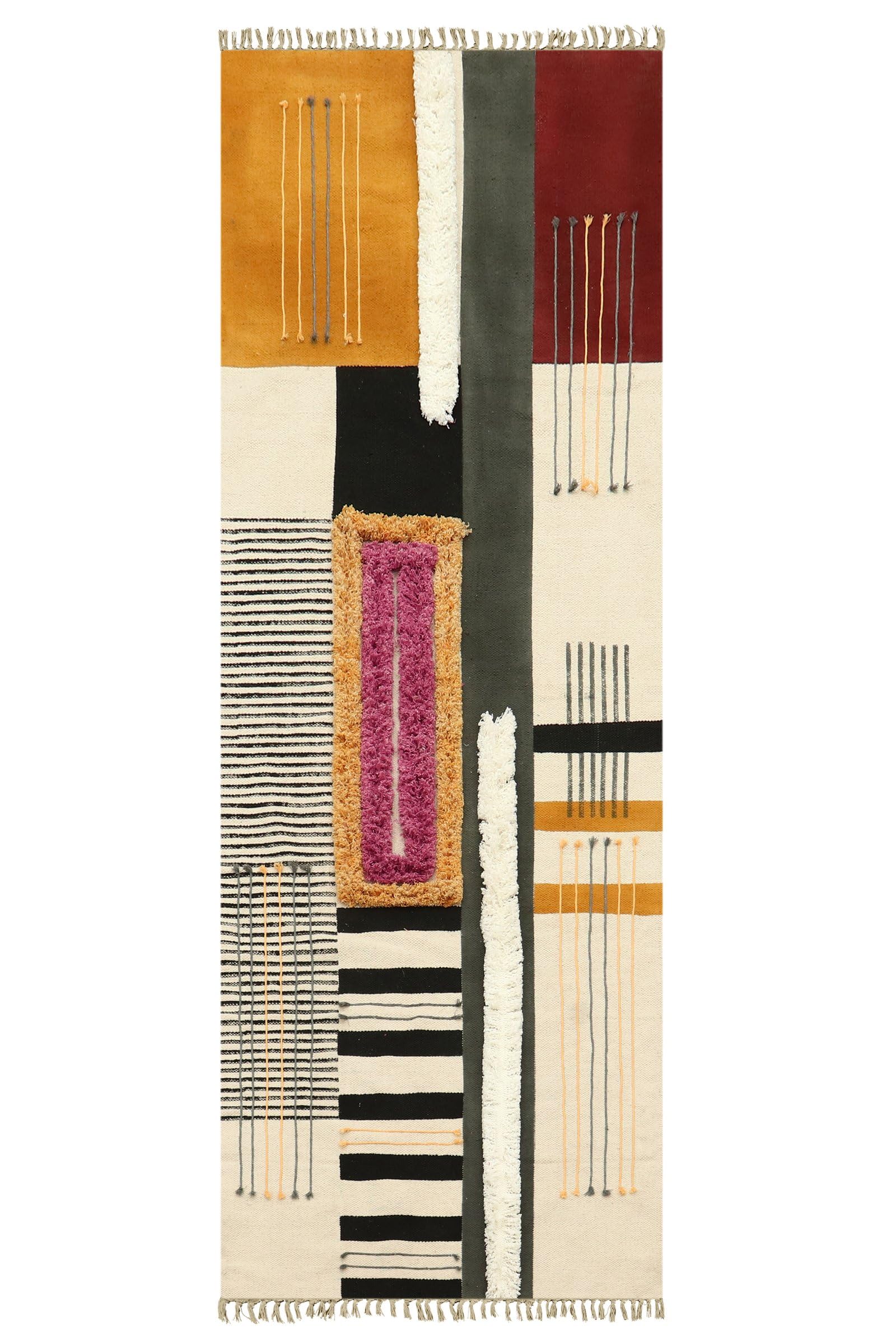 Kilim Area 3x5 Gray & Yellow Cotton Dhurrie Embroidery Design 0.19 inches Stone Easy Washable Hand Wash Cotton Carpet Flatweave Indoor Outdoor Rugs