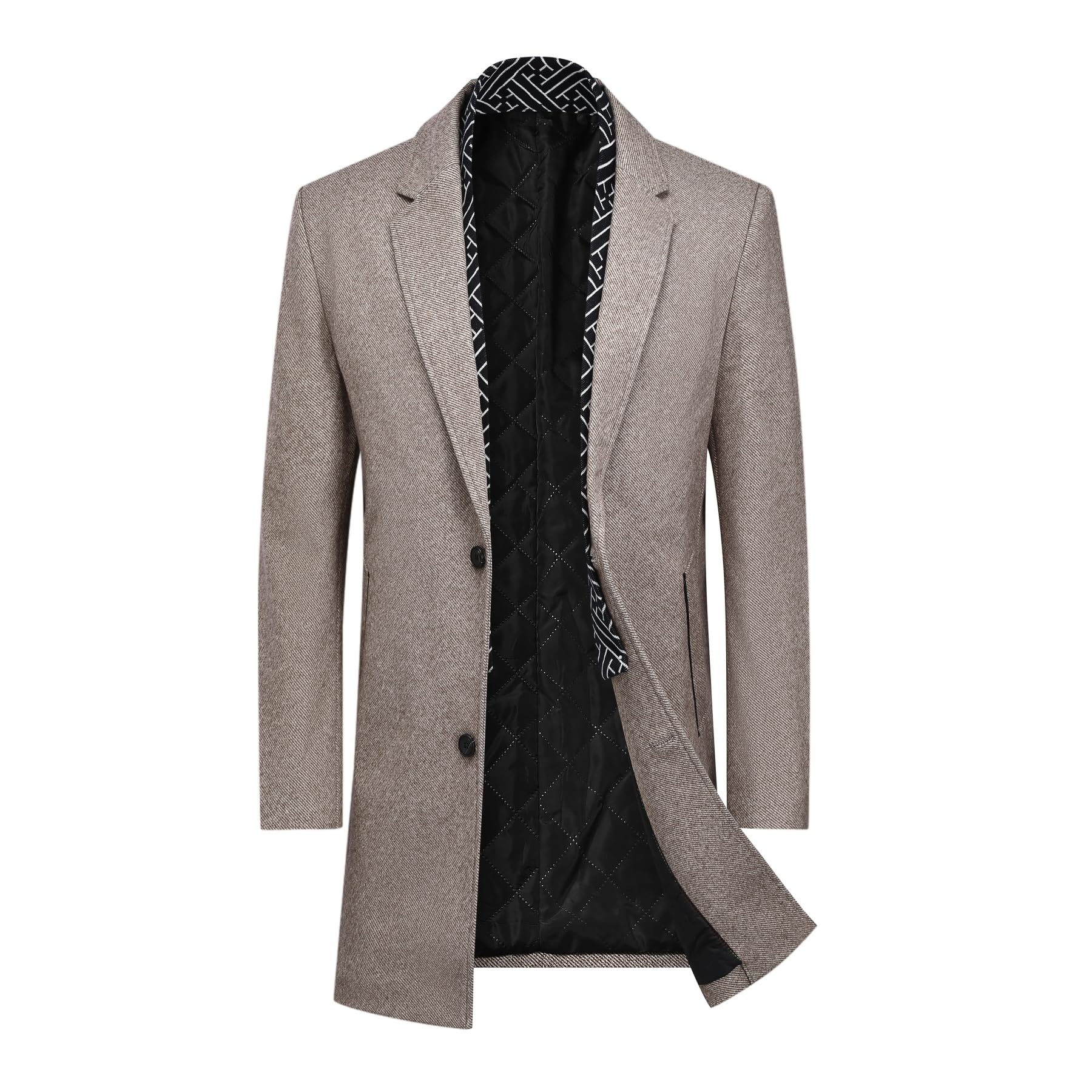 YOUTHUPMen's Wool Coat Thick Mid-Length Winter Trench Coats Stylish Casual Business Peacoat