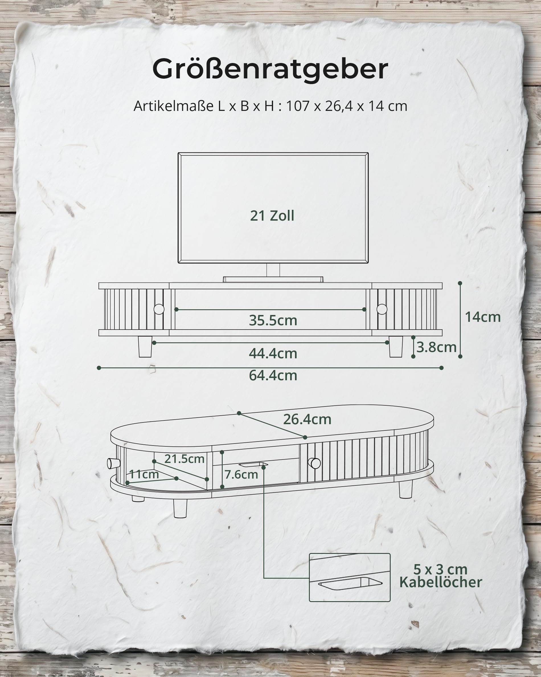 WELL WENG Bambus-Monitorständer mit Stauraum, gebogener Computer-Laptop-Ständer, Schreibtischregal-Organizer mit Schiebetüren (64.4cm)