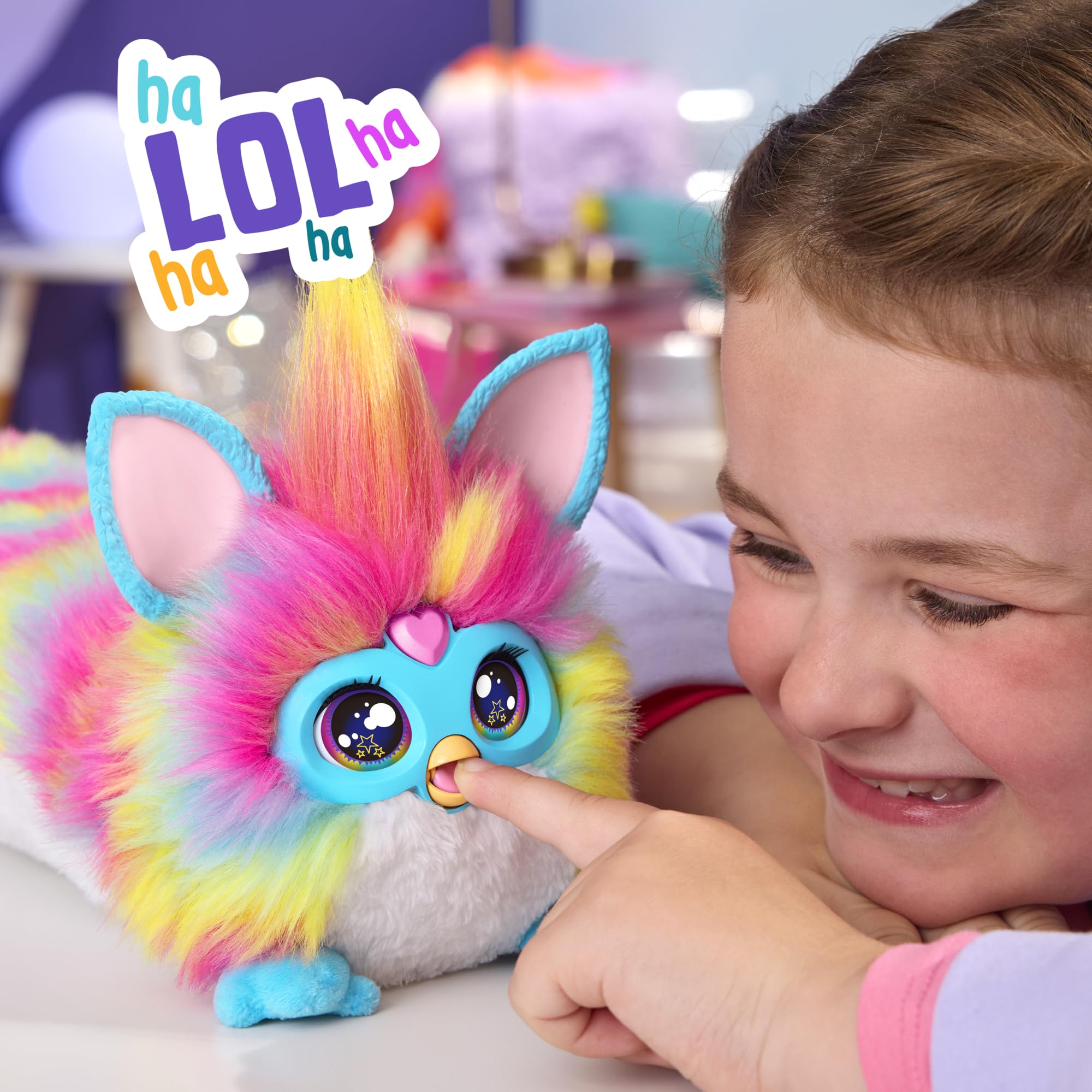 FURBY DJ Interactive Toy, Super Snuggly Rainbow Electronic Plush with Music, Lights, Motion, & Games, Speaks English & Furbish, 32in Long, Ages 6+
