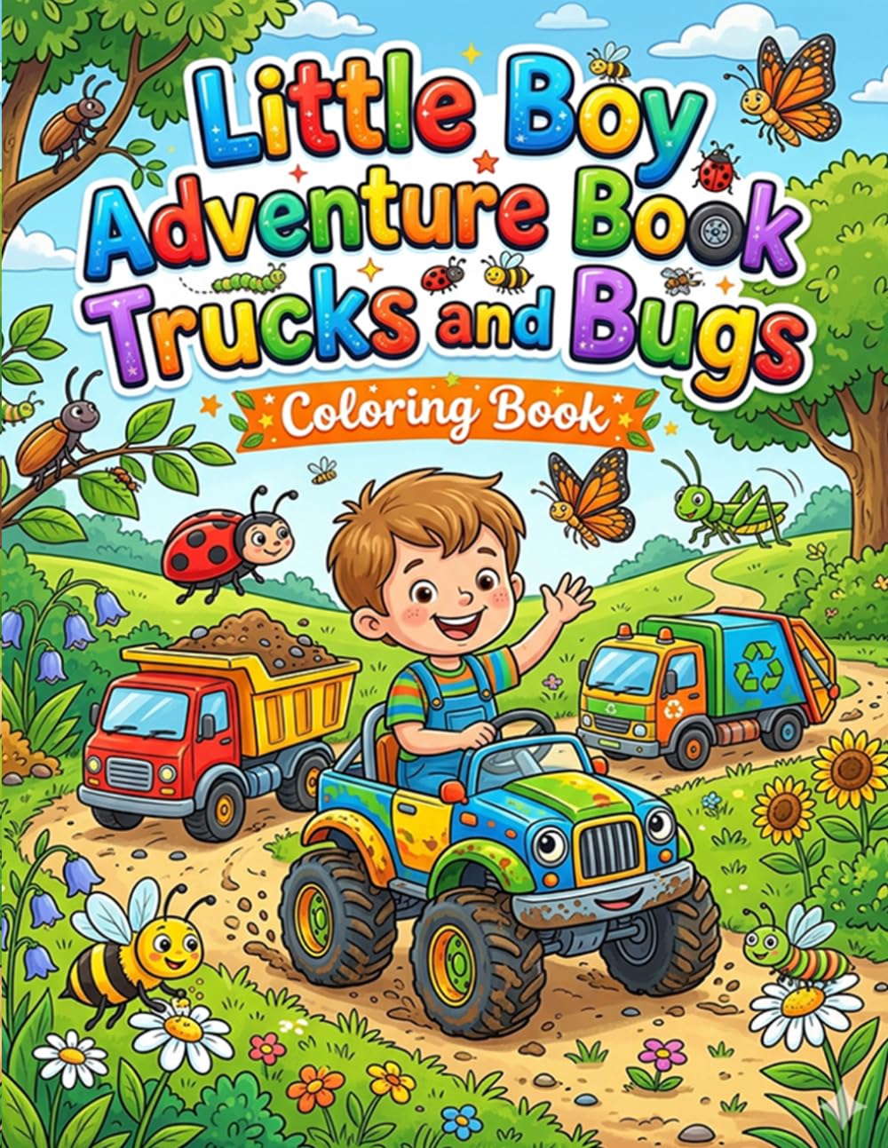 Little Boy Adventure Book of Trucks and Bugs: Fun and Easy Coloring Adventures with Monster Trucks Construction Vehicles Insects and Backyard Explorations for Kids