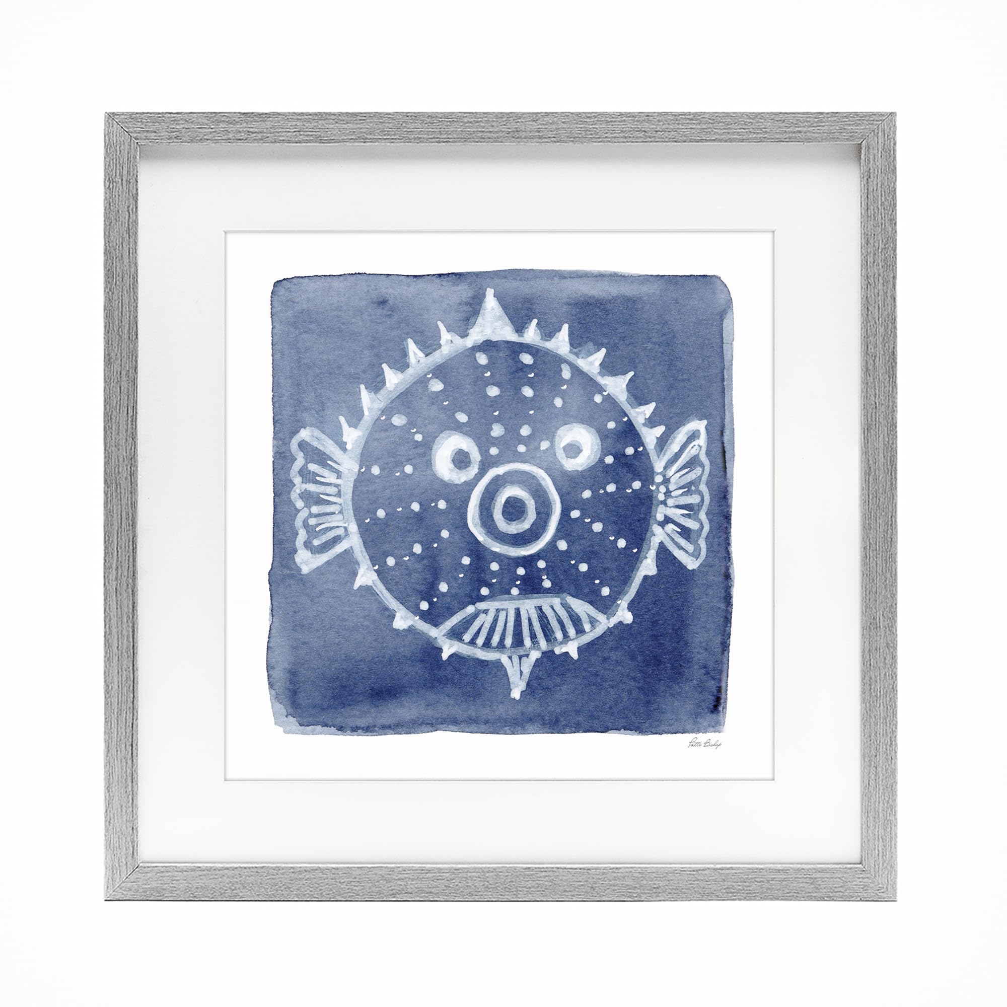 Stupell Industries Farmhouse Gray (Textured) Whimsical Blow Fish Nautical, 16 X 16 Inch Framed Print Under Glass