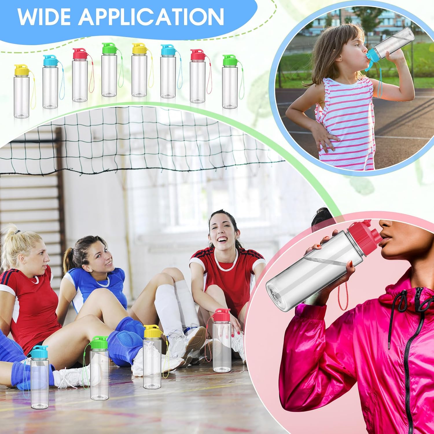 Mifoci 60 Pieces Water Bottle Bulk Plastic Water Bottles Bulk 17 oz Sport Drink Bottles with Handle Strap Leakproof Reusable Leak Proof Travel Bottles for School Fitness Gym - Image 4