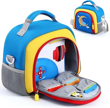 Carrying Bag Compatible with Little Tikes Story Dream Machine Books Starter Set, Storage Case with Shoulder Strap For Audio Player, Books and Character Collection Blue Red