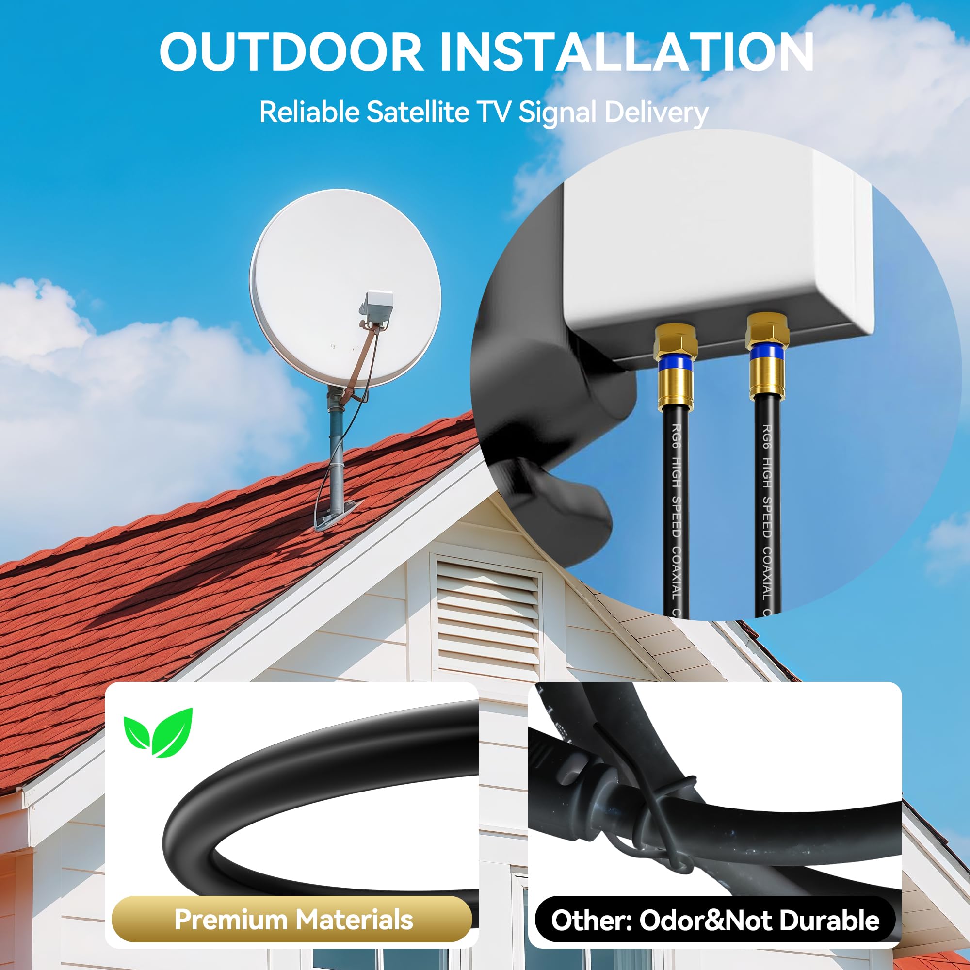 Digoloan Cavo coassiale da 3 m, confezione da 5 pezzi, prolunga per cavo coassiale RG6 con connettore F dorato, cavo Internet ad alta velocità per TV HD, modem, antenna digitale, satellitare, nero