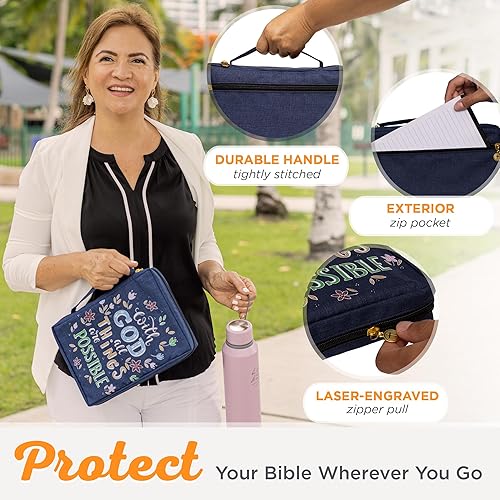 Miniatura 97 de Funda de lona para hombres y mujeres con cremallera para Biblia o libro con asa. Azul marino/Be Still