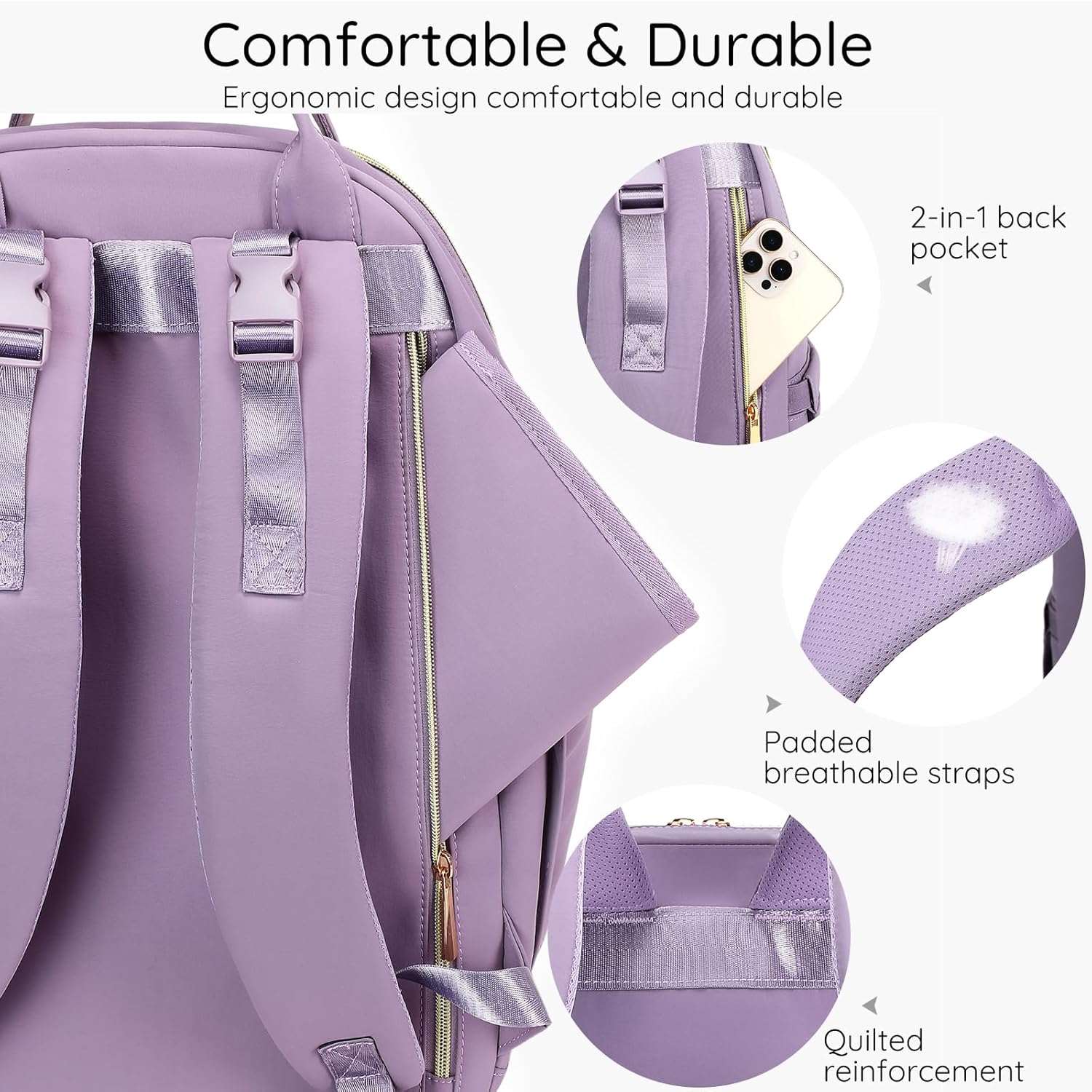 Diaper Bag Backpack - Large Multi functional, Boys, Girls & Baby Travel Essentials Tote with Changing Pad, Insulated Pockets, Stroller Straps, Waterproof - Baby Backpack for Mom & Maternity (Purple) - Image 6