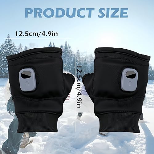 Miniatura 3 de Guantes térmicos portátiles, termostáticos inteligentes, sin dedos, guantes calefactables recargables con pantalla digital, guantes de calentamiento