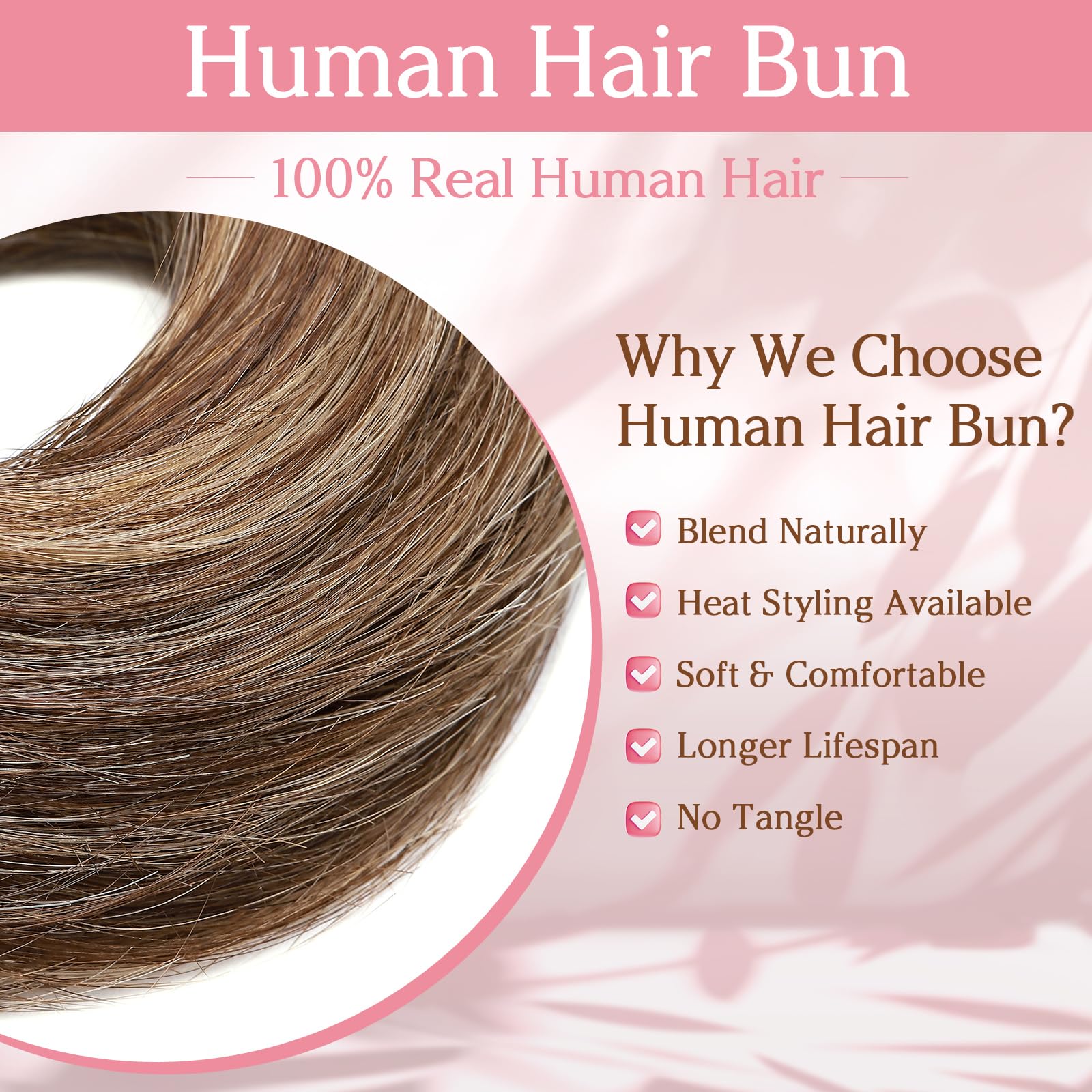 Benehair Human Hair Messy Bun Straight Hair Scrunchies for Women Elastic Hair Bun Hairpiece Donut Accessories #4/27 Medium Brown Mix Dark Blonde 17g - Image 3