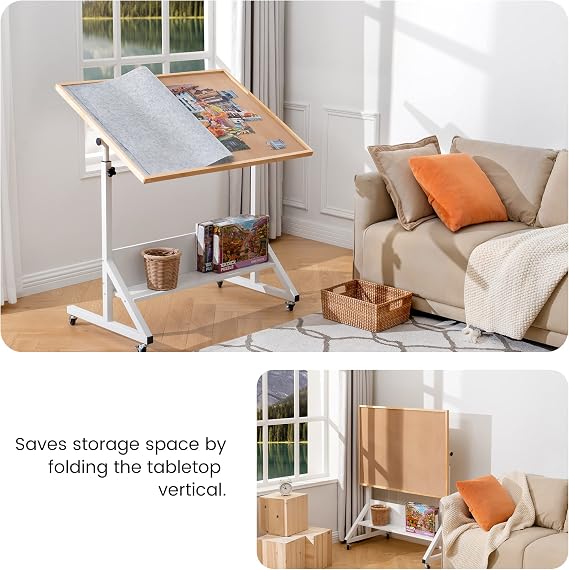 Tektalk Jigsaw Puzzle Table with Angle & Height Adjustment,Puzzle Board with Cover,Puzzle Easel Tilting Table with Legs, Enclosed with 4 Roller Wheels, for Up to 1500 Pieces