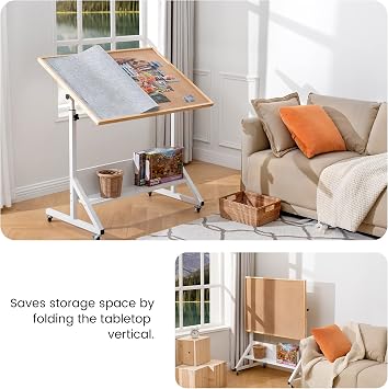 Tektalk Jigsaw Puzzle Table with Angle & Height Adjustment,Puzzle Board with Cover,Puzzle Easel Tilting Table with Legs, Enclosed with 4 Roller Wheels, for Up to 1500 Pieces