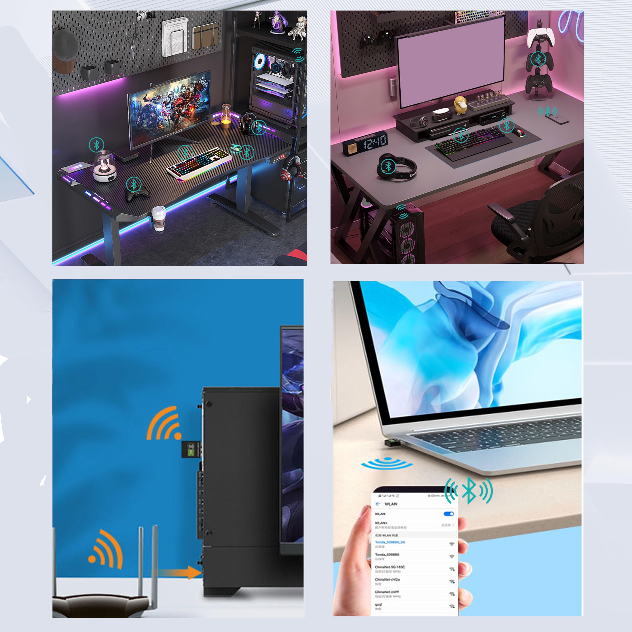 WiFi USB para Pc - 433 Mbit/S 5GHZ， 150 Mbit/S 2,4GHZ， Compatible con Windows 11/10 / 8.1/8 / 7 / XP, Sin Necesidad De Instalar El Controlador, con Función Bluetooth