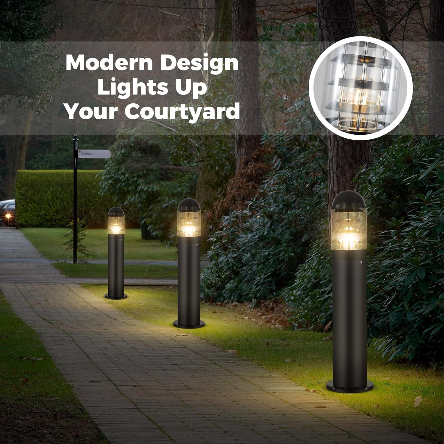 Landscape Path Light Modern Black Round Pathway Light Outdoor Bollard Lights IP65 Waterproof Outdoor E26 Walkway Lights Outside Housing Floor Lamp Exterior Lawn Post Path Lamps for Patio Yard
